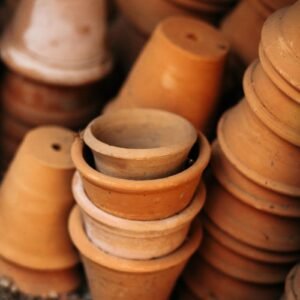 Stacked terracotta plant pots in several sizes